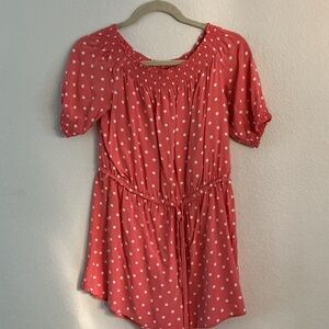 LOFT Coral Polka Dot Romper